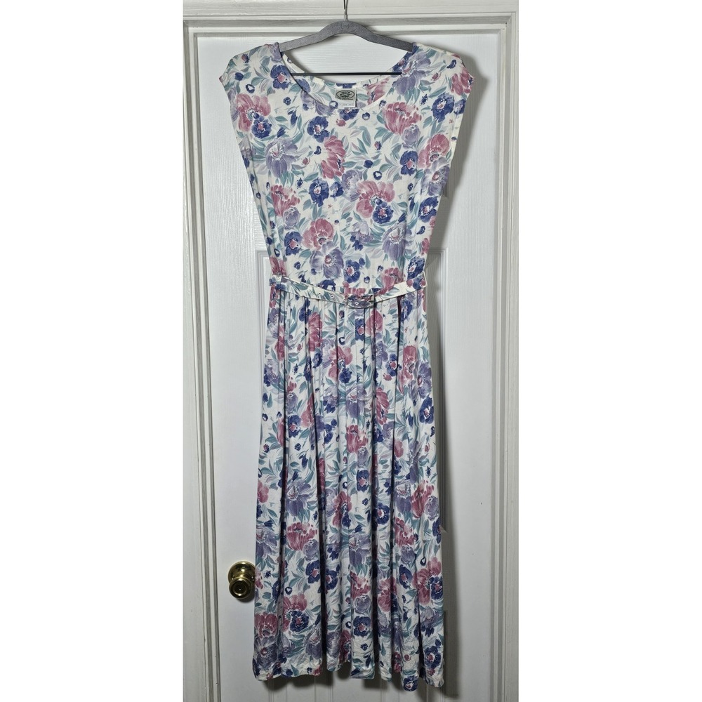 Vintage Laura Ashley Floral Maxi Dress Size 10 Matching Belt 100% Rayon Cottage‎